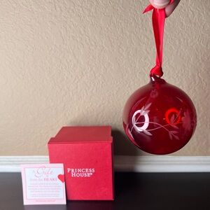 Vintage 1990s Princess House Ruby Red Cut Crystal Glass Ornament Floral Vine